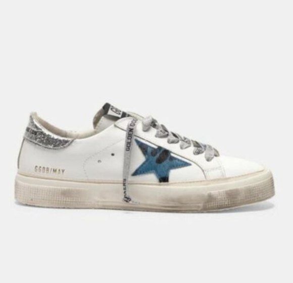 Golden Goose May Sneakers with Animal Print Star and Glitter Heel Tab - Picture 2 of 9